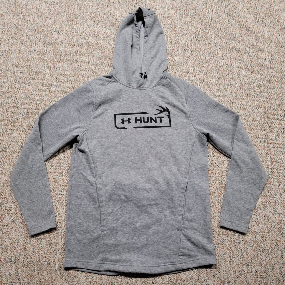 Under Armour Hunt Hoodie Womens Small Gray Logo Graphic‎ Pullover Sweatshirt